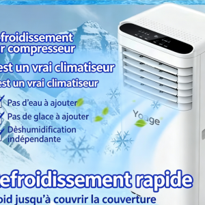 Portable 7000 BTU air conditioner, 4-in-1 unit with dehumidification and sleep modes, quiet operation, includes window mounting kit, remote control, 24-hour timer, suitable for rooms up to 35 square meters
